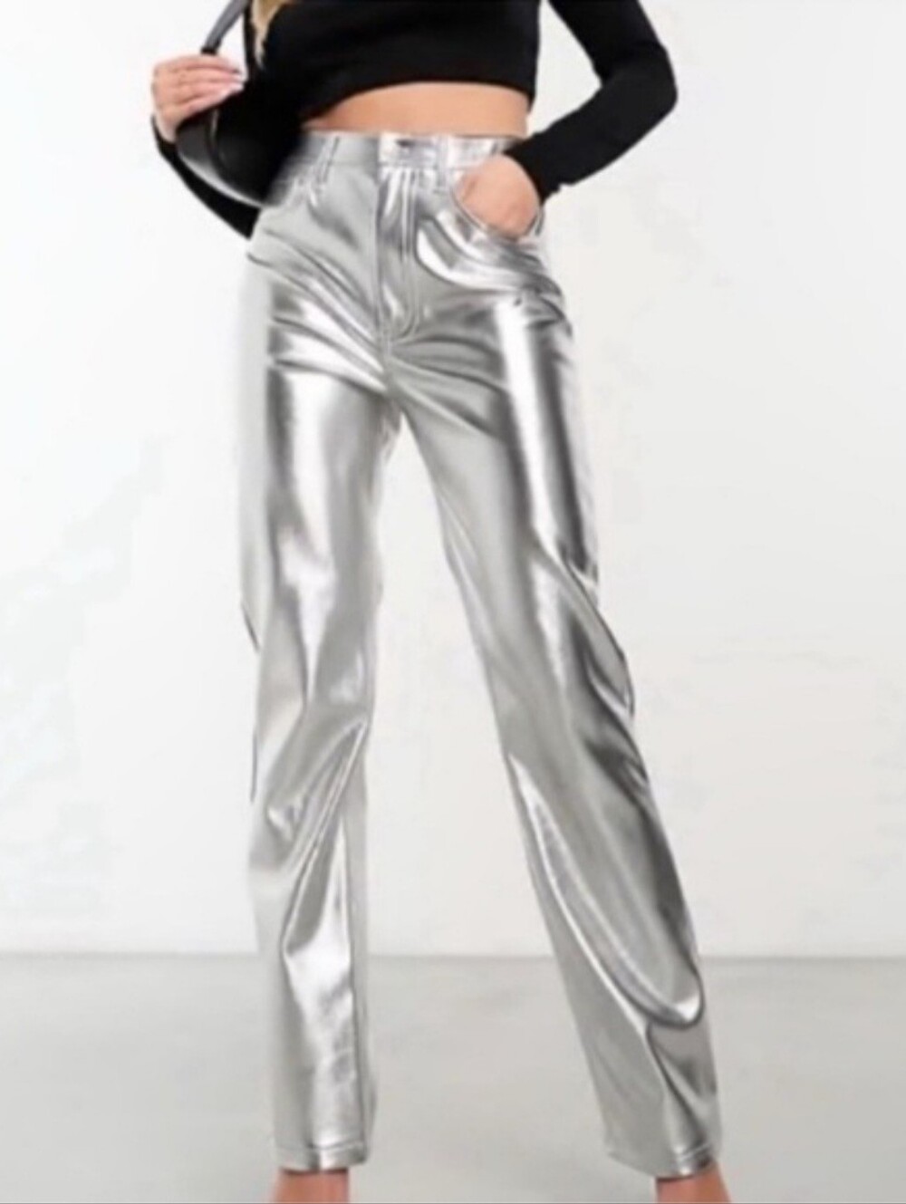 Ambercrombie And Fitch High-Waist Metallic Silver Vegan Leather Pants